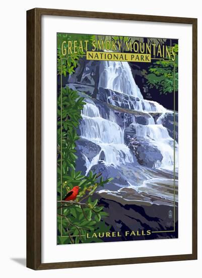 Laurel Falls - Great Smoky Mountains National Park, TN-Lantern Press-Framed Art Print