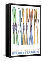 Laurel Mountain, Pennsylvania, Skis in the Snow-Lantern Press-Framed Stretched Canvas