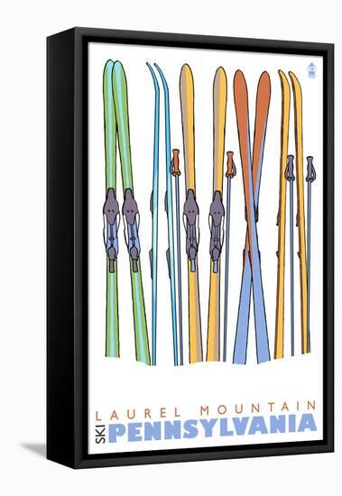 Laurel Mountain, Pennsylvania, Skis in the Snow-Lantern Press-Framed Stretched Canvas