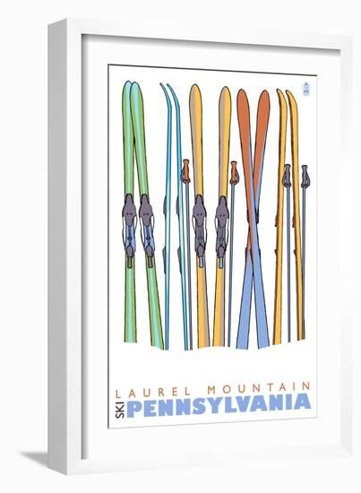 Laurel Mountain, Pennsylvania, Skis in the Snow-Lantern Press-Framed Art Print