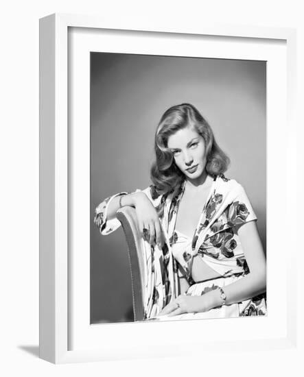 Lauren Bacall, c. 1945 (b/w photo)-null-Framed Photo