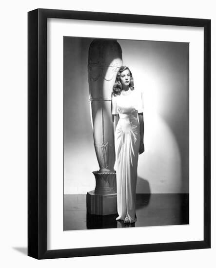 Lauren Bacall en, 1947 (b/w photo)-null-Framed Photo