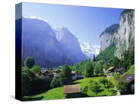 Lauterbrunnen and Staubbach Falls, Jungfrau Region, Swiss Alps, Switzerland, Europe-Roy Rainford-Stretched Canvas