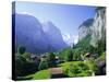 Lauterbrunnen and Staubbach Falls, Jungfrau Region, Swiss Alps, Switzerland, Europe-Roy Rainford-Stretched Canvas