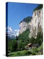 Lauterbrunnen and Staubbach Falls, Jungfrau Region, Switzerland-Roy Rainford-Stretched Canvas