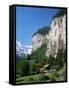 Lauterbrunnen and Staubbach Falls, Jungfrau Region, Switzerland-Roy Rainford-Framed Stretched Canvas