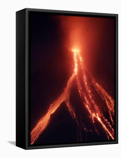 Lava Cascades Down the Slopes of Mayon Volcano in a Continuing Mild Eruption at Dusk, Philippines-null-Framed Stretched Canvas