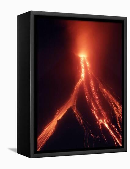 Lava Cascades Down the Slopes of Mayon Volcano in a Continuing Mild Eruption at Dusk, Philippines-null-Framed Stretched Canvas