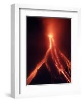 Lava Cascades Down the Slopes of Mayon Volcano in a Continuing Mild Eruption at Dusk, Philippines-null-Framed Photographic Print