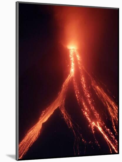 Lava Cascades Down the Slopes of Mayon Volcano in a Continuing Mild Eruption at Dusk, Philippines-null-Mounted Photographic Print