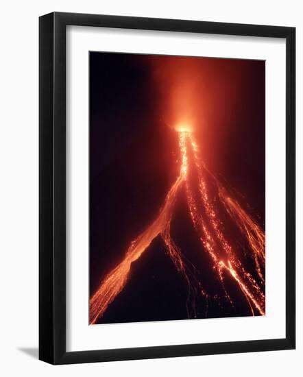 Lava Cascades Down the Slopes of Mayon Volcano in a Continuing Mild Eruption at Dusk, Philippines-null-Framed Photographic Print