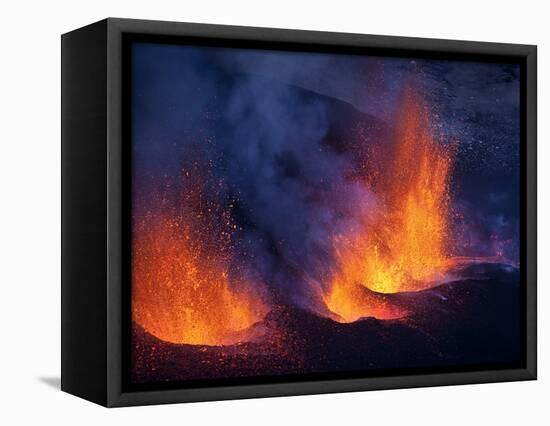 Lava erupting from Eyjafjallajokull-null-Framed Stretched Canvas