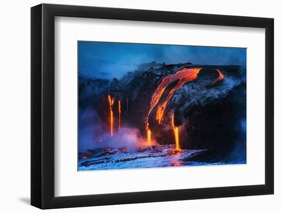 Lava flow entering the ocean at dawn, Hawaii Volcanoes National Park, The Big Island, Hawaii, USA-Russ Bishop-Framed Photographic Print