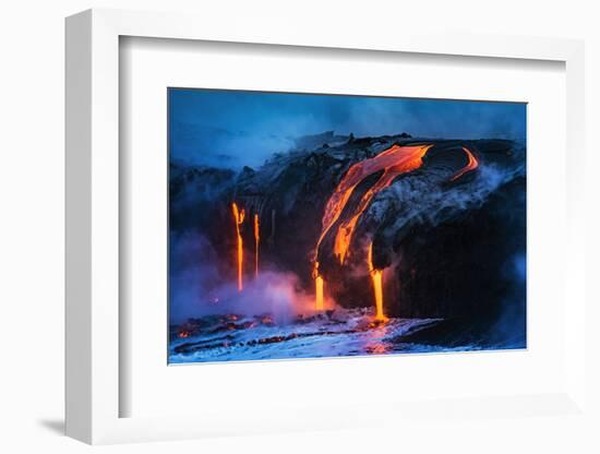 Lava flow entering the ocean at dawn, Hawaii Volcanoes National Park, The Big Island, Hawaii, USA-Russ Bishop-Framed Photographic Print