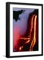 Lava Flowing Down Cliff Into the Ocean-Brad Lewis-Framed Photographic Print