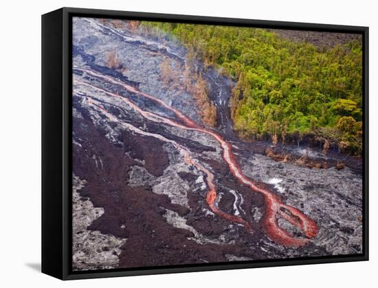 Lava Flowing from Kilauea Volcano, Hawaii Volcanoes National Park, the Big Island, Hawaii-Michael DeFreitas-Framed Stretched Canvas