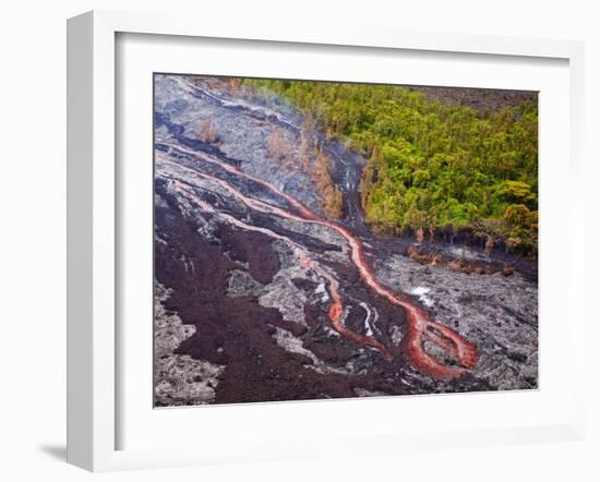 Lava Flowing from Kilauea Volcano, Hawaii Volcanoes National Park, the Big Island, Hawaii-Michael DeFreitas-Framed Photographic Print