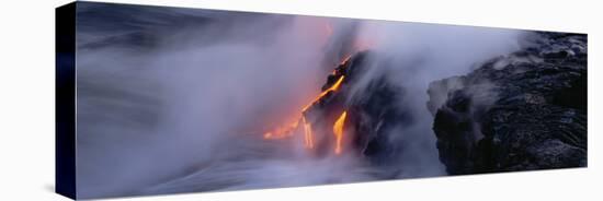 Lava Flowing Into the Pacific Ocean, Volcano National Park, Hawaii, USA-null-Stretched Canvas