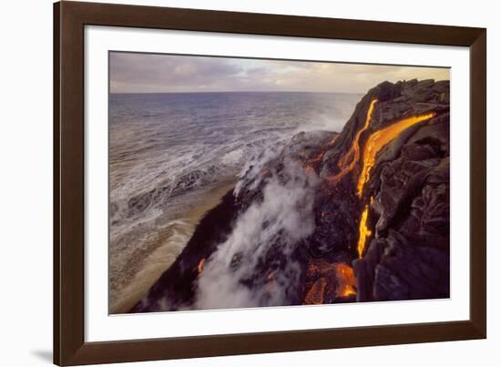 Lava flowing to meet the sea, Big Island, Hawaii.-Stuart Westmorland-Framed Photographic Print