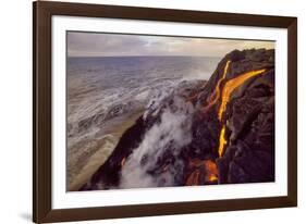Lava flowing to meet the sea, Big Island, Hawaii.-Stuart Westmorland-Framed Photographic Print