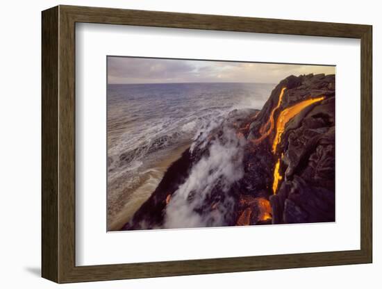 Lava flowing to meet the sea, Big Island, Hawaii.-Stuart Westmorland-Framed Photographic Print
