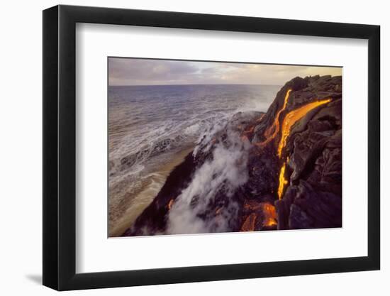 Lava flowing to meet the sea, Big Island, Hawaii.-Stuart Westmorland-Framed Photographic Print