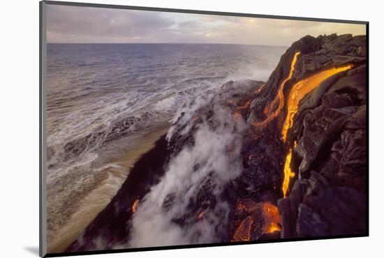 Lava flowing to meet the sea, Big Island, Hawaii.-Stuart Westmorland-Mounted Photographic Print