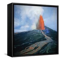 Lava fountain in Pu'u O'o Vent on Kilauea Volcano-Douglas Peebles-Framed Stretched Canvas