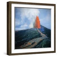 Lava fountain in Pu'u O'o Vent on Kilauea Volcano-Douglas Peebles-Framed Photographic Print