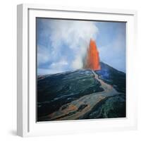 Lava fountain in Pu'u O'o Vent on Kilauea Volcano-Douglas Peebles-Framed Photographic Print