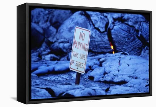 Lava from Kilauea Burying Sign-Paul Souders-Framed Stretched Canvas