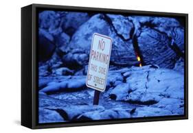 Lava from Kilauea Burying Sign-Paul Souders-Framed Stretched Canvas