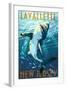 Lavallette, New Jersey - Great White Shark-Lantern Press-Framed Art Print