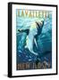 Lavallette, New Jersey - Great White Shark-Lantern Press-Framed Art Print