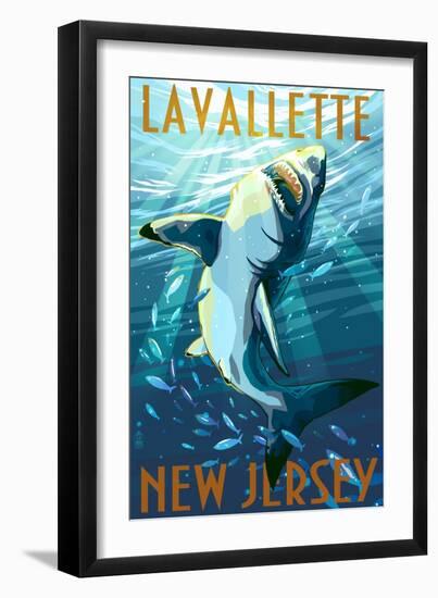 Lavallette, New Jersey - Great White Shark-Lantern Press-Framed Art Print