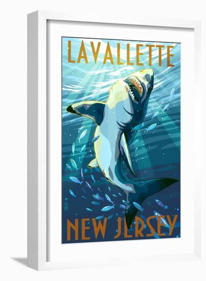 Lavallette, New Jersey - Great White Shark-Lantern Press-Framed Art Print