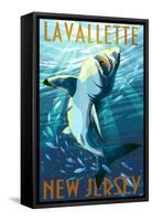 Lavallette, New Jersey - Great White Shark-Lantern Press-Framed Stretched Canvas