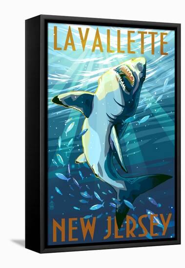 Lavallette, New Jersey - Great White Shark-Lantern Press-Framed Stretched Canvas