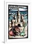 Lavallette, New Jersey - Sandcastle Scratchboard-Lantern Press-Framed Art Print