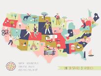 Cartoon Map of USA with Legend Icons-Lavandaart-Art Print