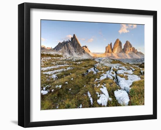 Lavaredo's Three Peaks and Mount Paterno in a Summer's Sunset, Dolomites-ClickAlps-Framed Photographic Print