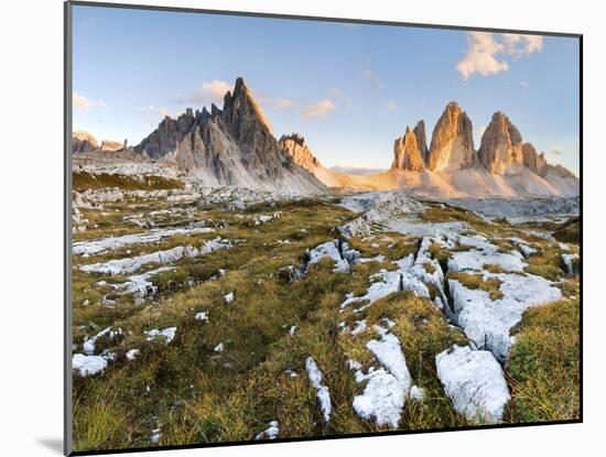 Lavaredo's Three Peaks and Mount Paterno in a Summer's Sunset, Dolomites-ClickAlps-Mounted Photographic Print