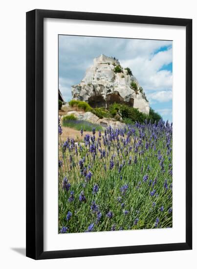 Lavender Field in Front of Ruins of Fortress on a Rock, Les Baux-De-Provence, Bouches-Du-Rhone-null-Framed Photographic Print