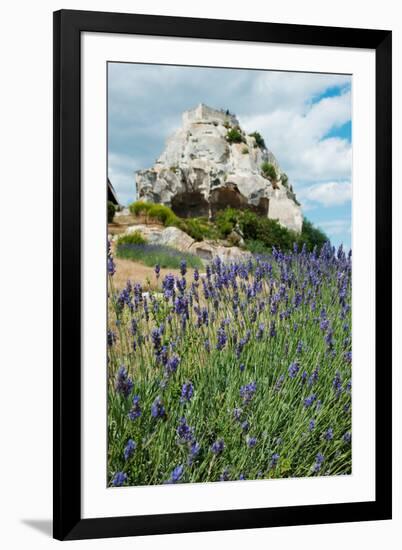 Lavender Field in Front of Ruins of Fortress on a Rock, Les Baux-De-Provence, Bouches-Du-Rhone-null-Framed Photographic Print