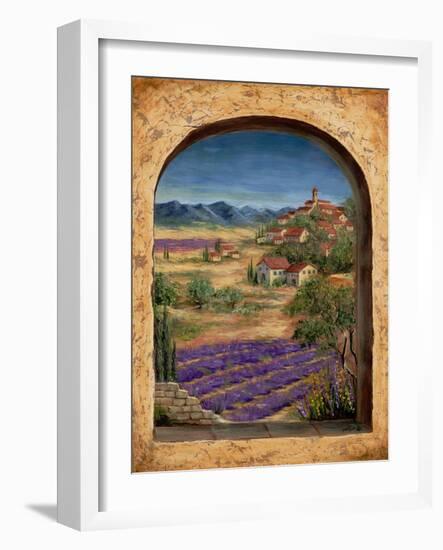 Lavender Fields and Village of Provence-Marilyn Dunlap-Framed Art Print