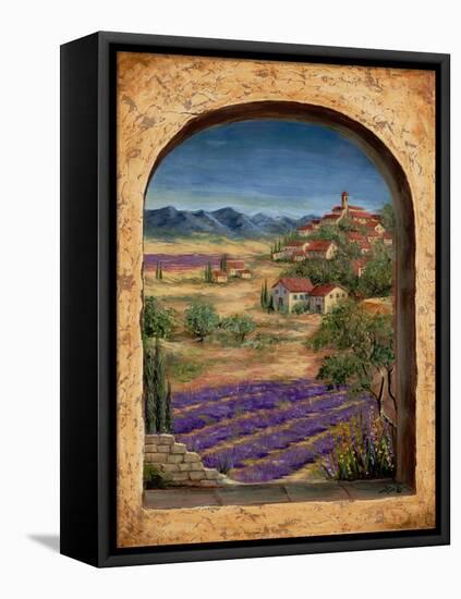 Lavender Fields and Village of Provence-Marilyn Dunlap-Framed Stretched Canvas