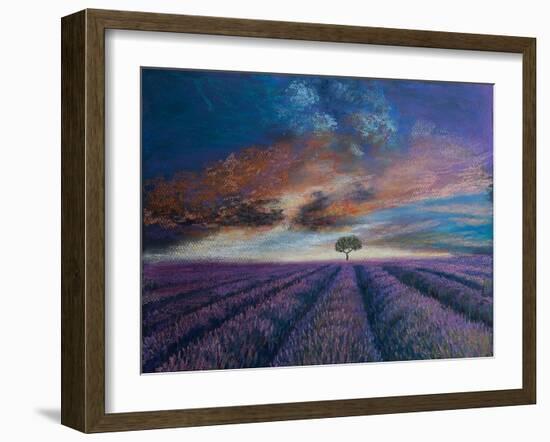 Lavender fields of Normandy,  pastel-Margo Starkey-Framed Giclee Print