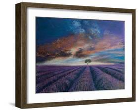 Lavender fields of Normandy,  pastel-Margo Starkey-Framed Giclee Print