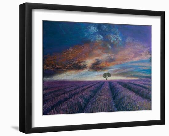 Lavender fields of Normandy,  pastel-Margo Starkey-Framed Giclee Print