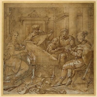 An Allegory of Music: Fame at the Virginals; Two Young Lutenists Seated; a Bearded Elder Teaches…